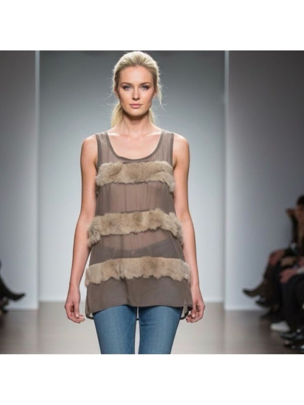 Nikki Lund Tan Faux Fur Peek-a-boo Top - Size Small